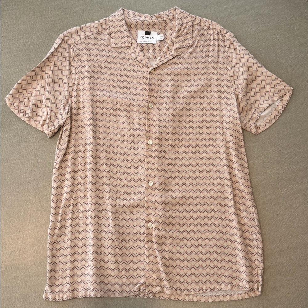 Topman Geometric Beige and Pink Short Sleeve Shirt sz S
